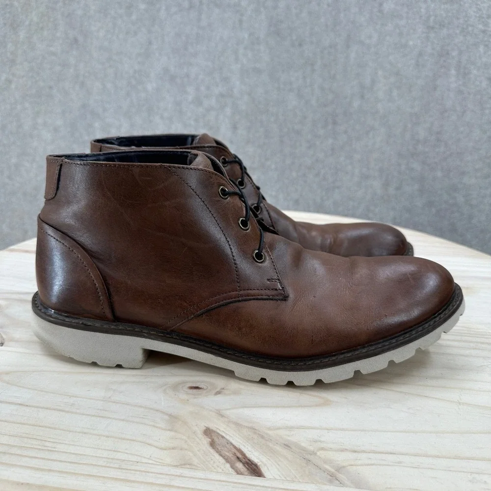 Rockport Sharp & Ready Chukka Boots Mens 11 Brown Leather Lace Up Lug Sole Ankle